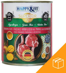 Happy&Fit Superior Konzerv Kutyáknak (Friss Marha, Mangó és Áfonya) - 6x800 g