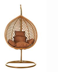  Összecsukható függőszék, függőfotel világosbarna rattan, világosbarna párnával