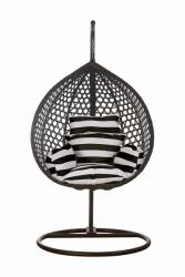  Összecsukható függőszék, függőfotel fekete rattan, fehér-fekete csíkos párnával