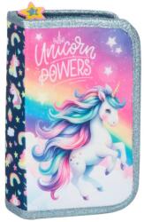 DERFORM Egyrekeszes kihajtható tolltartó lányoknak, szivárványos unikornis, Unicorn Powers