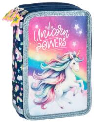 DERFORM Háromrekeszes, emeletes tolltartó felszereléssel lányoknak, szivárványos unikornis, Unicorn Powers