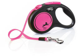 flexi FLEXI Neon, lesă bandă retractabilă câini, reflectorizant, nylon, roz, S(15kg, 5m)