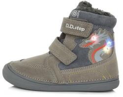 DD. Step 26-os DDSTEP villogó téli bundás gyerekcipő fiúknak - szürke, sárkányos