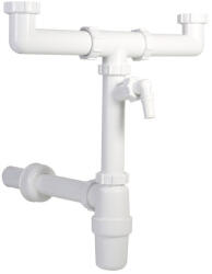 Styron Kétmedencés mosogatószifon, leeresztőszelep nélkül, mosogatógép csatlakozóval, 40 mm-es elfolyással (STY-539-3) (STY-539-3)