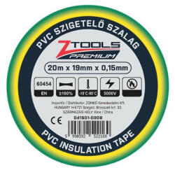 Z-TOOLS PVC szigetelőszalag Zöld-sárga 20mx19mm/0, 15mm (041501-0008)