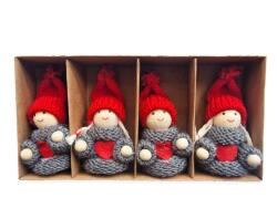 LAALU Karácsonyi dísz - figurák szívvel, piros, 8 cm, 4 db (LAU-6164)