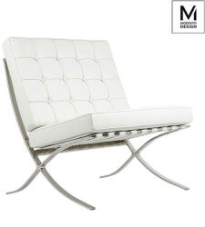Modesto Design Barcelon Fehér Műbőr Fotel Polírozott Acél Vázzal