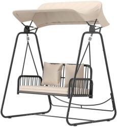  Outsunny Hollywood Swing rattan 2 személyes kerti hinta állítható napellenzővel párna függőpad 240 kg-ig Terhelhető függő hinta hintapad kerti erkélyhez 149 x 121 x 180 cm Khaki (DY-P338460)