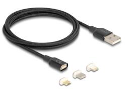 Delock Cablu de date Delock 88165, USB 2.0 - magnet for Lightning/MicroUSB/USB-C, 1m, Black (88165)