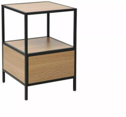 SIGNAL MEBLE GEO S Laminált Tölgy Éjjeliszekrény Fekete Fém Vázzal Push-to-Open Fiókkal