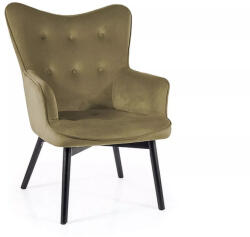 SIGNAL MEBLE Carmen Velvet Olíva Bársony Fotel Fekete Fa Lábakkal