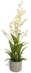 Selyemvirág Orchidea, Oncidium, 4 Ágú, Kaspóban, Műanyag, 83 cm, Fehér, Sárg