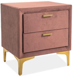 SIGNAL MEBLE Monako Velvet Antik Rózsaszín Bársony Éjjeliszekrény Arany Lábakkal