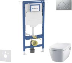 Geberit Duofix - Előfali szerelőkészlet, WC és ülőke Tece One, Sigma01 nyomógomb, Rimless, SoftClose, matt króm SANI11CT2100 (SANI11CT2100)
