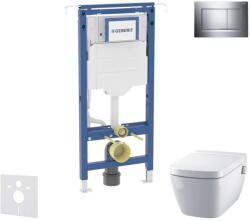 Geberit Duofix - Előfali szerelőkészlet, WC és ülőke Tece One, Sigma01 nyomógomb, Rimless, SoftClose, fényes króm/matt króm SANI11CT1102 (SANI11CT1102)