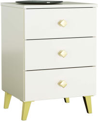 AKORD MOBI Kasmír Éjjeliszekrény 3 Fiókos Arany Fogantyúkkal