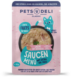 Pets Deli mártásos menü tasak macskáknak lazac&brokkoli 12x70g