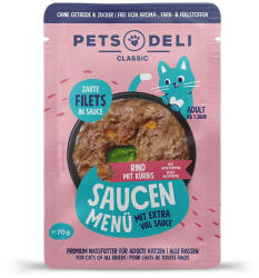 Pets Deli mártásos menü tasak macskáknak marha&sütőtök 12x70g