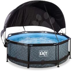 EXIT Toys Medence napellenzővel és szivattyúval Stone pool Exit Toys kerek acél medencekeret 244*76 cm szürke 6 évtől (ET30350800)
