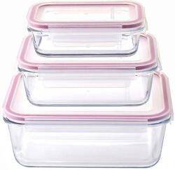 MagicHome Doboz MagicHome, 3 darabos készlet, üveg, négyzet alakú, fedéllel, 450/1000/1900 ml