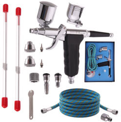 Fengda Set Aerograf Fengda BD-116K cu 2 Rezervoare Laterale și 3 Duze de 0.2, 0.3, 0.5 mm (TF2-20545)