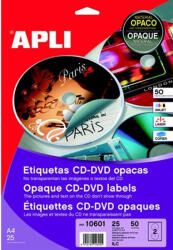 Apli Etikett, CD/DVD, A4, teljes lefedettségű, matt, APLI "Mega", 25lap/cs (10808/10601)