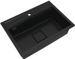 Gamma QUADRO 7050 gránit mosogató automata dugóemelő, szifonnal, fekete-aranyszemcsés, beépíthető (ZLE000239)