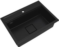 Gamma QUADRO 7050 gránit mosogató automata dugóemelő, szifonnal, fekete, beépíthető (ZLE000237)