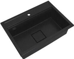 Gamma QUADRO 7050 gránit mosogató automata dugóemelő, szifonnal, fekete-szemcsés, beépíthető (ZLE000238)