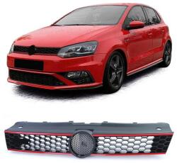  VW Volkswagen Polo V 6R 6C 2009-2017 matt fekete méhsejtes hűtőrács piros csíkokkal