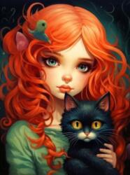 NORIMPEX - Puzzle Tablou Diamant: Roșcată cu o pisică neagră 30x40cm - 1 - 39 piese