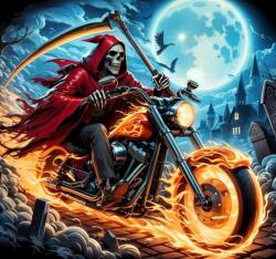 NORIMPEX - Puzzle Tablou Diamant: Schelet pe o motocicletă 30x40cm - 1 - 39 piese