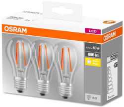 OSRAM Set 3x Becuri FILAMENT E27 6, 5W 2700K 806lm Osram