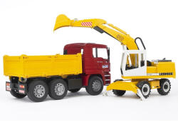 MAN TGA építőipari teherautó és Liebherr kotrógép