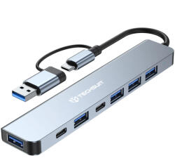 Techsuit - DataBridge 7 az 1-ben dokkoló állomás (H6) - USB, Type-C átalakító USB 3.0-ra, 4x USB 2.0, 2x Type-C - Szürke