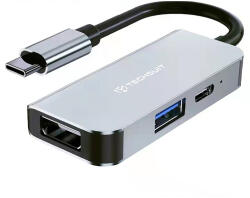Techsuit - 3 az 1-ben TurboChargeX Dokkolóállomás (H4) - Type-C to Type-C, USB, HDMI, 4K@30Hz, PD87W - Szürke