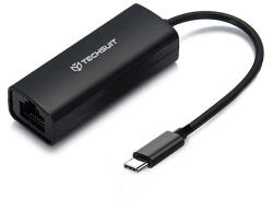 Techsuit - Ethernet Adapter NetLink (AC20) - USB-C férfi csatlakozótípusról RJ45 női LAN portra átalakító - Fekete