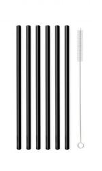 Vialli Design üveg szívószál, fekete, egyenes, 200 mm, 6 db + tisztítókefe (26599)
