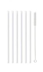 Vialli Design üveg szívószál, fehér, egyenes, 200 mm, 6 darab + tisztítókefe (26612)