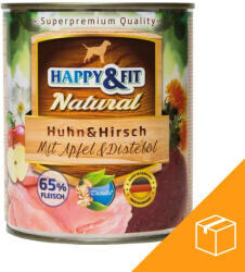 Happy&Fit Natural Konzerv Kutyáknak (Csirke, Szarvas, Alma és Sáfrányolaj) - 6x800 g