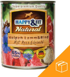 Happy&Fit Natural Junior Konzerv Kutyáknak (Bárány, Marha, Rizs és Lenmagolaj) - 6x800 g