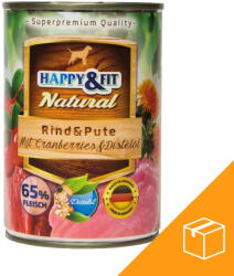 Happy&Fit Natural Konzerv Kutyáknak (Marha, Pulyka, Áfonya és Sáfrányolaj) - 6x400 g