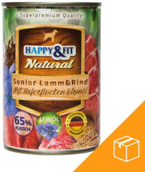 Happy&Fit Natural Senior Konzerv Kutyáknak (Bárány, Marha, Zabliszt és Lenmagolaj) - 6x400 g