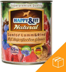 Happy&Fit Natural Senior Konzerv Kutyáknak (Bárány, Marha, Zabliszt és Lenmagolaj) - 6x800 g