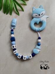 Baby Panda Névre szóló rágcsalánc - Alvó róka - kék