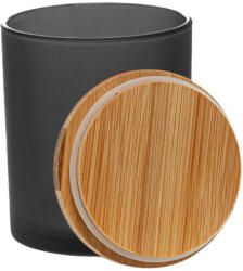 Matt fekete gyertyatégely bambusz fedővel - 300 ml
