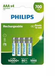 Philips R03B4A70/10 Rechargeables, 700mAh, NiMH, AAA/HR03 mikro ceruza akkumulátor (4db/bliszter) (R03B4A70/10)