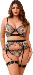 Sexy Elephant® Black Sexy Mesh Embroidery Lace Garter Bra Set XL