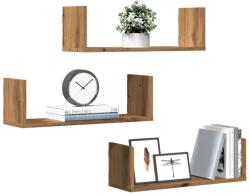 Bútor-market 3 db kézműves tölgy színű szerelt fa fali polc 58 x 18 x 18 cm