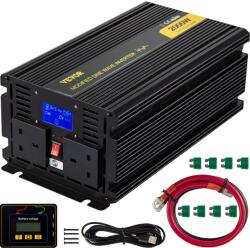 VEVOR Convertor de tensiune VEVOR invertor cu unda sinusoidala modificata pura de 2000 W 12 V DC 240 AC indicatoare LED 4000 W ecran LCD 03 A 330 x 167 120 (2000 W)